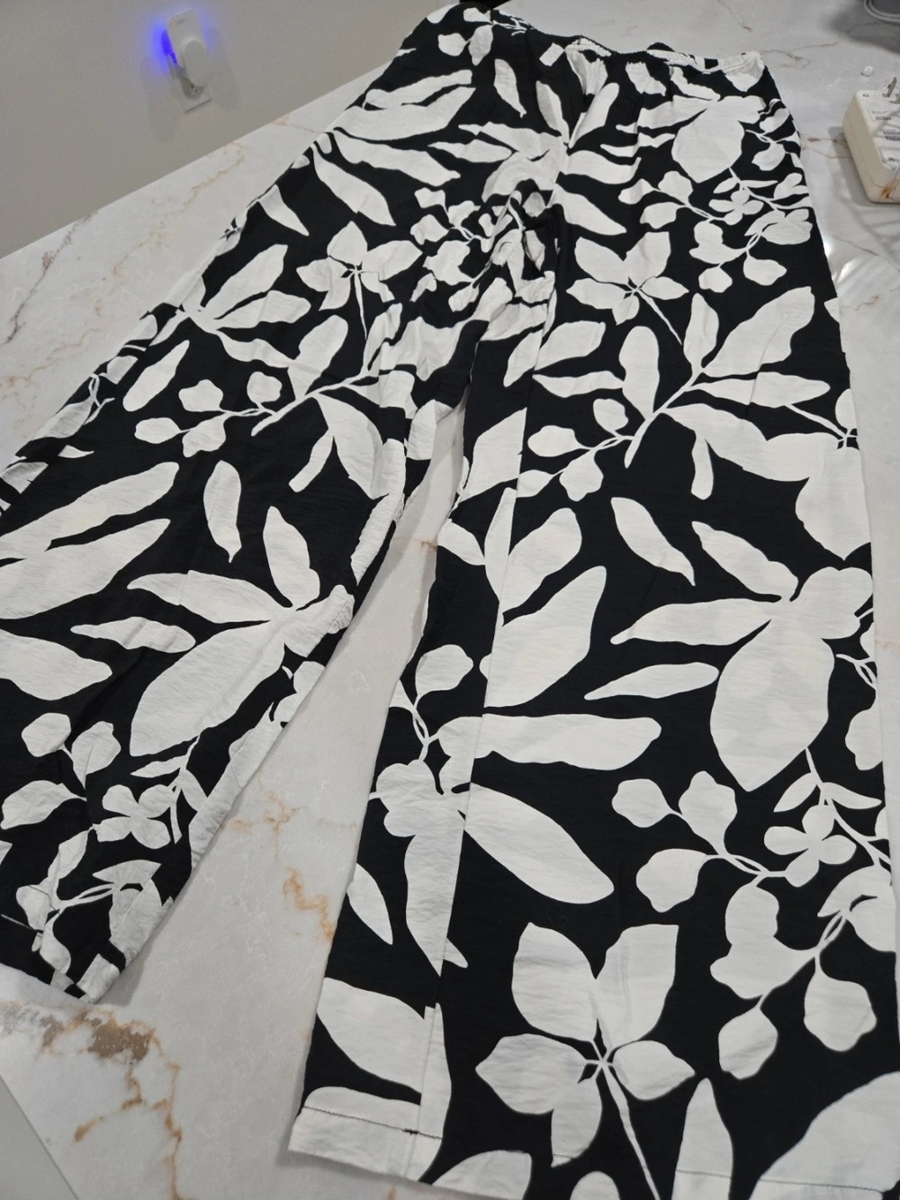 Wide Leg Black & White Floral Palazzo Pants